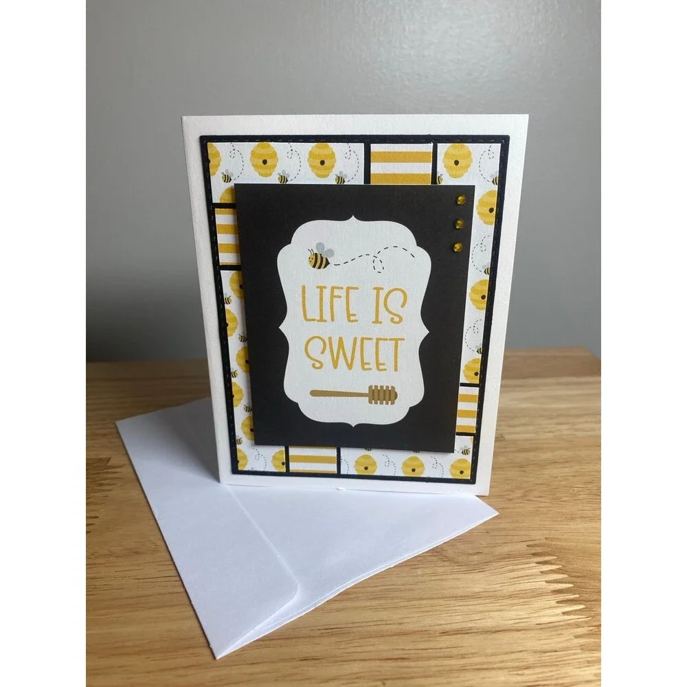 Bee & Honey Greeting Card – Handmade A2 Card – All Occasion Blank Card